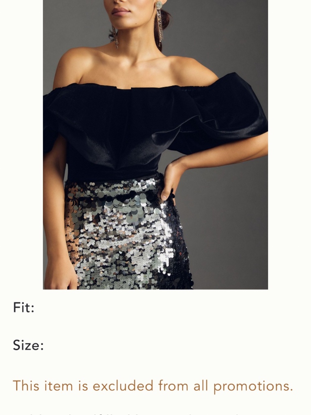 Anthropologie Hutch Black Velvet Off the Shoulder Top Size 10